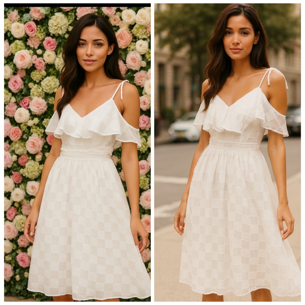 JOA White Ruffle Tie Shoulder Midi Dress Size M Anthropologie
